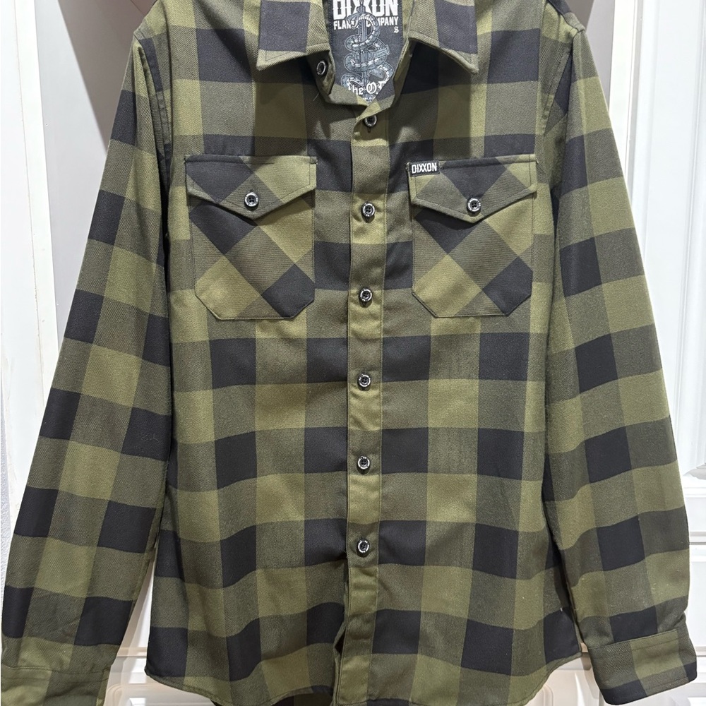 DIXXON Green and Black Plaid Casual Button Down Shirt